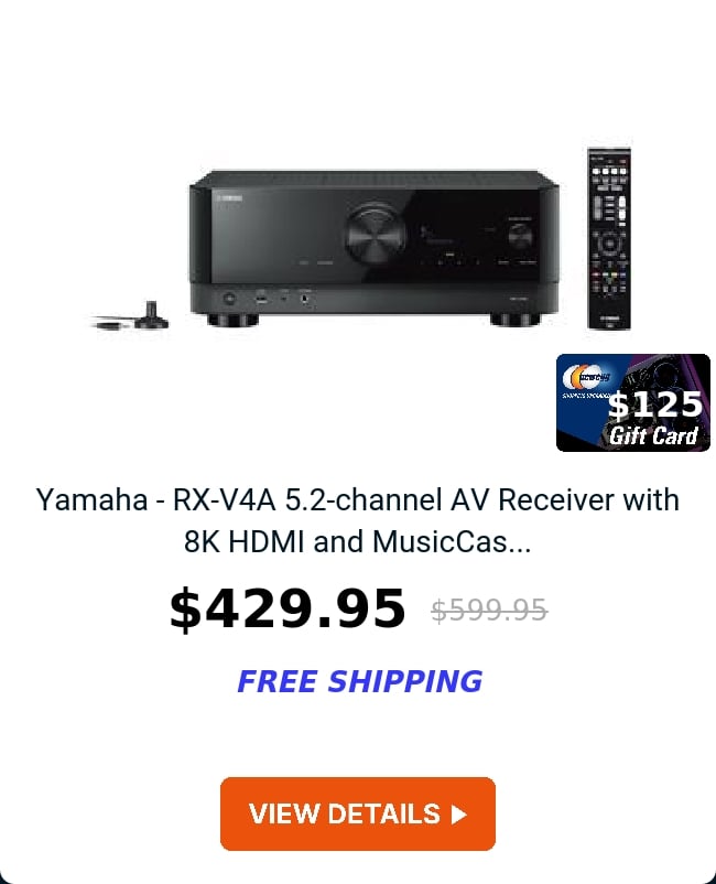 Yamaha - RX-V4A 5.2-channel AV Receiver with 8K HDMI and MusicCas...