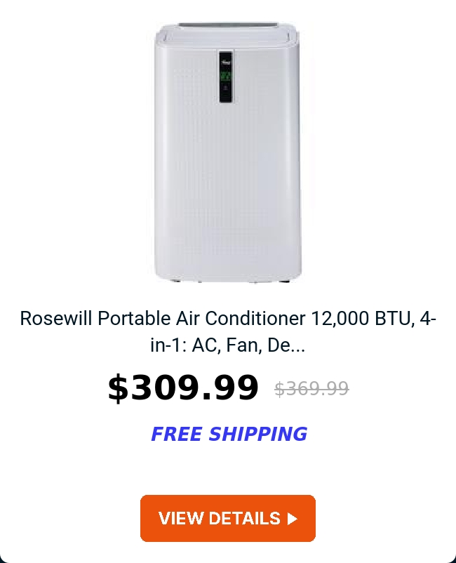 Rosewill Portable Air Conditioner 12,000 BTU, 4-in-1: AC, Fan, De...