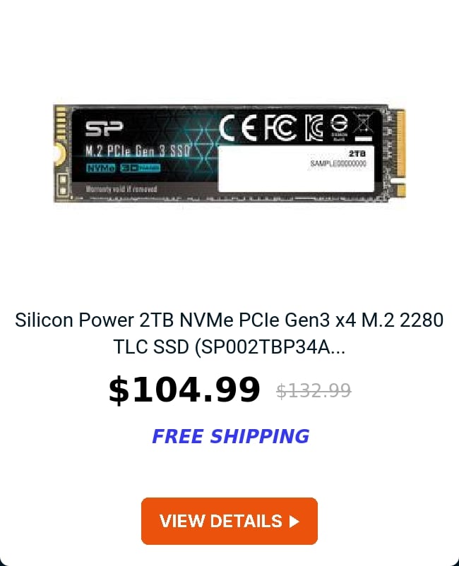 Silicon Power 2TB NVMe PCIe Gen3 x4 M.2 2280 TLC SSD (SP002TBP34A...