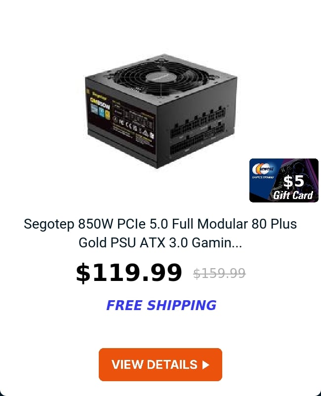 Segotep 850W PCIe 5.0 Full Modular 80 Plus Gold PSU ATX 3.0 Gamin...