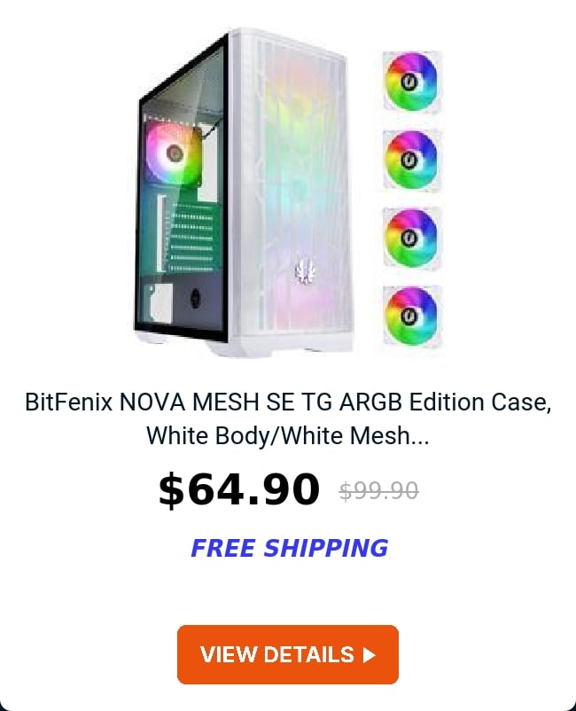 BitFenix NOVA MESH SE TG ARGB Edition Case, White Body/White Mesh...