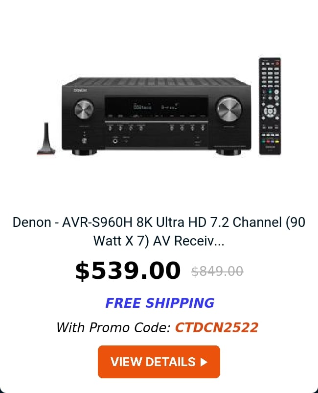 Denon - AVR-S960H 8K Ultra HD 7.2 Channel (90 Watt X 7) AV Receiv...