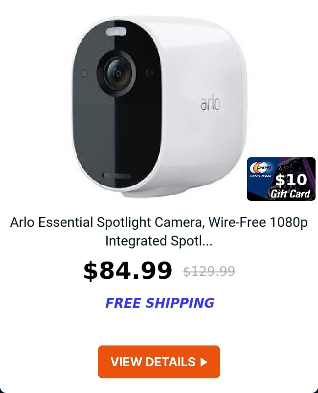 Arlo Essential Spotlight Camera, Wire-Free 1080p Integrated Spotl...