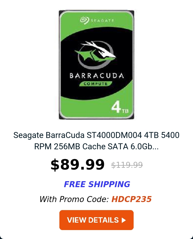 Seagate BarraCuda ST4000DM004 4TB 5400 RPM 256MB Cache SATA 6.0Gb...