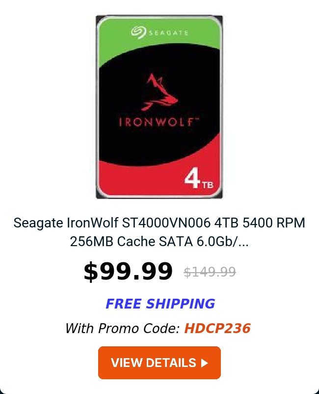 Seagate IronWolf ST4000VN006 4TB 5400 RPM 256MB Cache SATA 6.0Gb/...