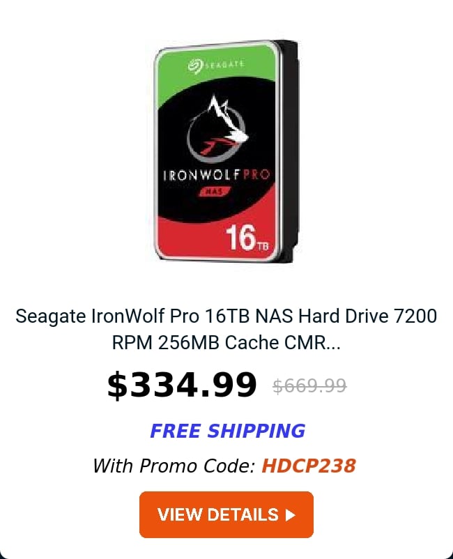 Seagate IronWolf Pro 16TB NAS Hard Drive 7200 RPM 256MB Cache CMR...