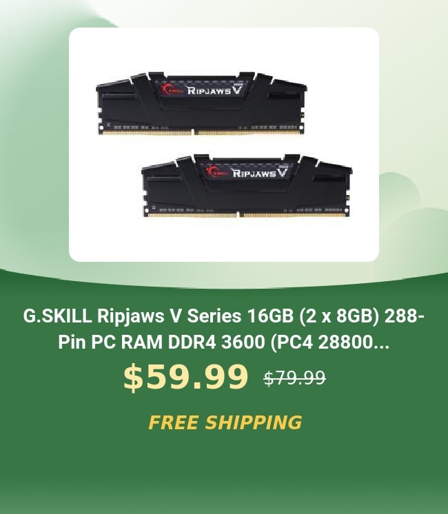 g G.SKILL Ripjaws V Series 16GB 2 x 8GB 288- Pin PC RAM DDR4 3600 PC4 28800... $59.99 s79.99 