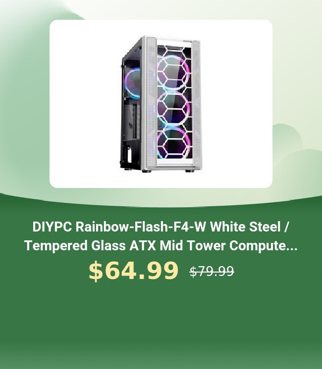 DIYPC Rainbow-Flash-F4-W White Steel Tempered Glass ATX Mid Tower Compute... $64.99 57999 