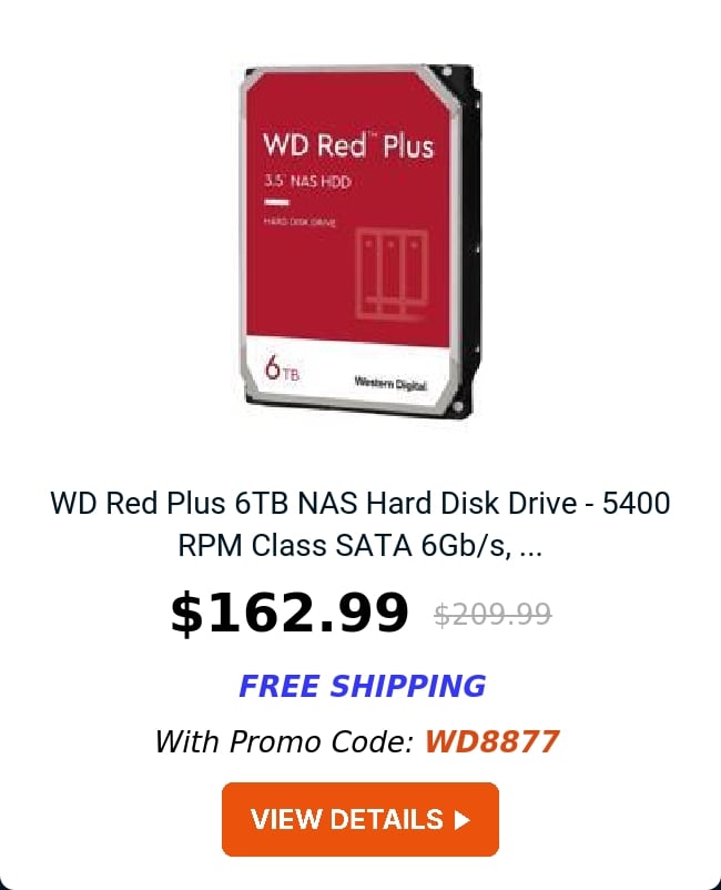 WD Red Plus 6TB NAS Hard Disk Drive - 5400 RPM Class SATA 6Gb/s, ...