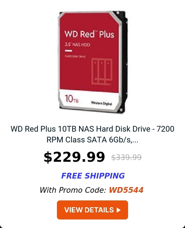 WD Red Plus 10TB NAS Hard Disk Drive - 7200 RPM Class SATA 6Gb/s,...