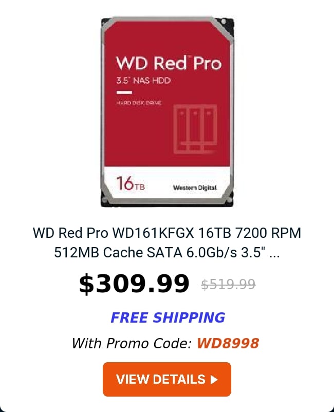 WD Red Pro WD161KFGX 16TB 7200 RPM 512MB Cache SATA 6.0Gb/s 3.5