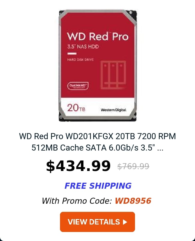 WD Red Pro WD201KFGX 20TB 7200 RPM 512MB Cache SATA 6.0Gb/s 3.5