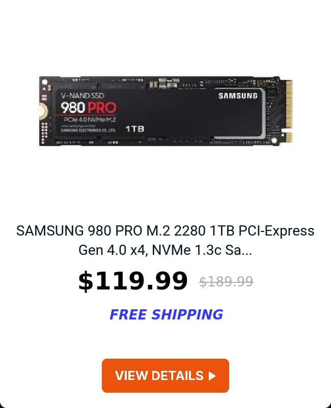 SAMSUNG 980 PRO M.2 2280 1TB PCI-Express Gen 4.0 x4, NVMe 1.3c Sa...