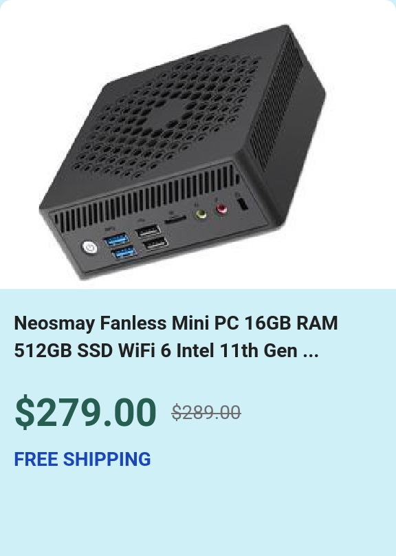 NEOSMAY Fanless Mini PC 32GB RAM 512GB SSD WiFi 6 Intel 11th Gen