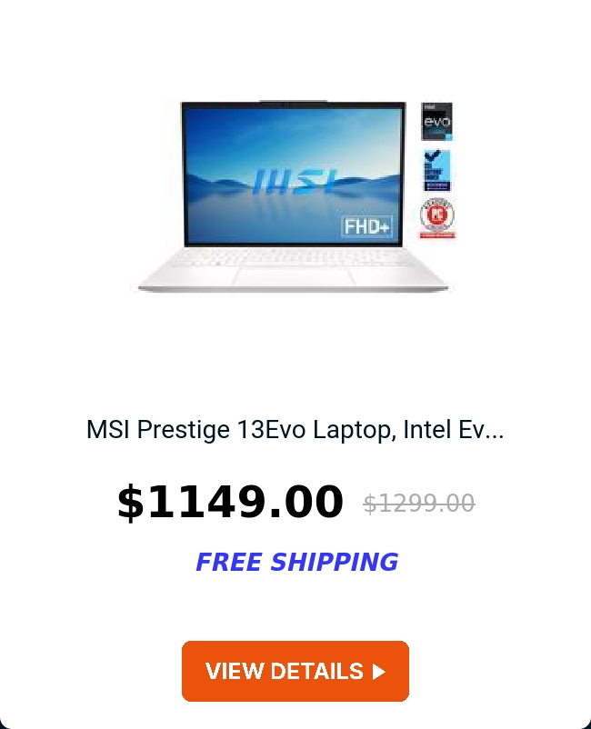 MSI Prestige 13Evo Laptop, Intel Ev...