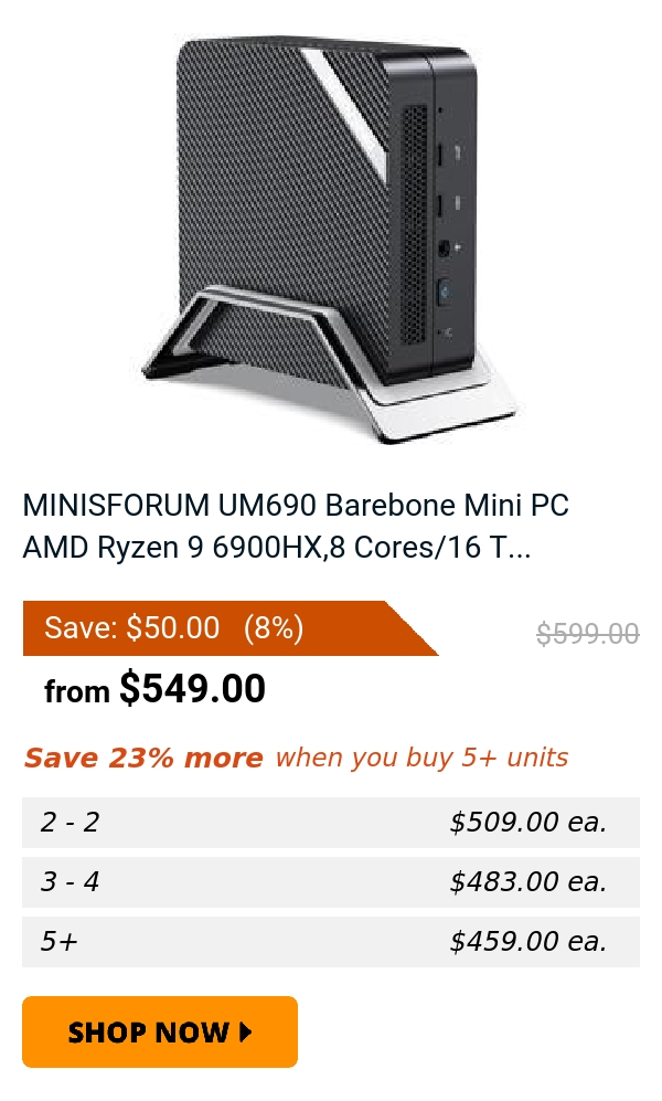 MINISFORUM UM690 Barebone Mini PC AMD Ryzen 9 6900HX,8 Cores/16 T...