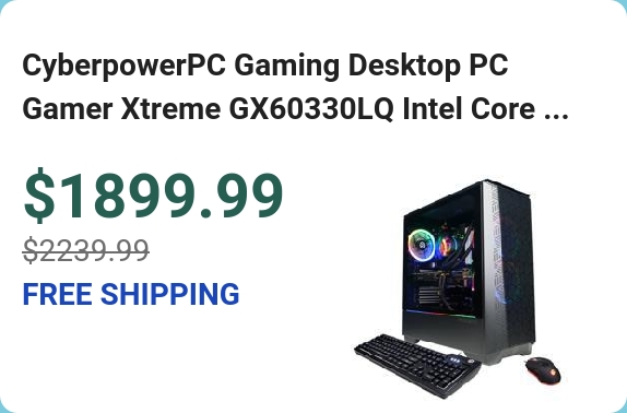 CyberpowerPC Gaming Desktop PC Gamer Xtreme GX60330LQ Intel Core