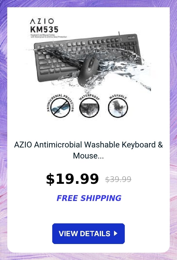 AZIO Antimicrobial Washable Keyboard & Mouse...