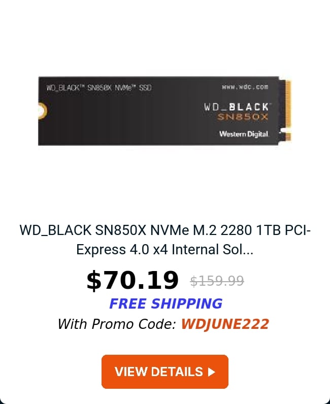 WD_BLACK SN850X NVMe M.2 2280 1TB PCI-Express 4.0 x4 Internal Sol...