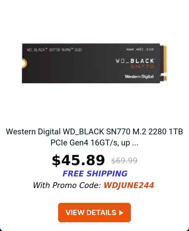 Western Digital WD_BLACK SN770 M.2 2280 1TB PCIe Gen4 16GT/s, up ...