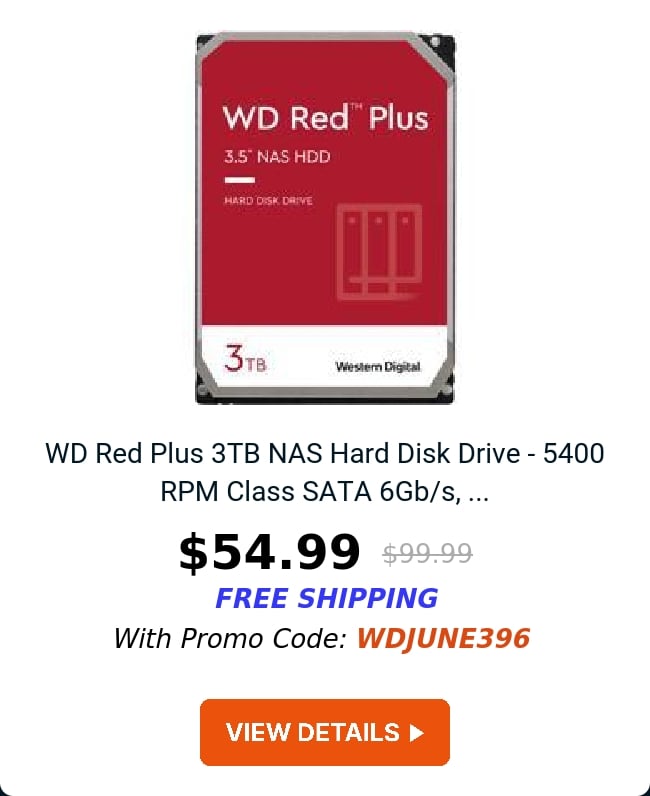 WD Red Plus 3TB NAS Hard Disk Drive - 5400 RPM Class SATA 6Gb/s, ...