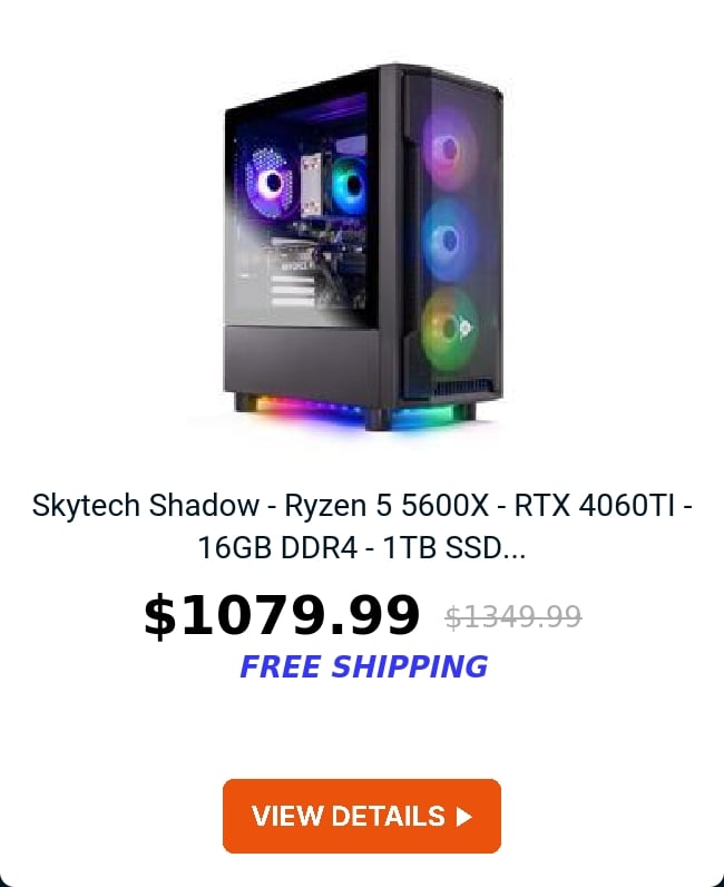 Skytech Shadow - Ryzen 5 5600X - RTX 4060TI - 16GB DDR4 - 1TB SSD...