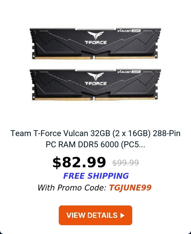 Team T-Force Vulcan 32GB (2 x 16GB) 288-Pin PC RAM DDR5 6000 (PC5...