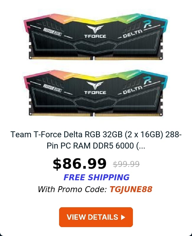 Team T-Force Delta RGB 32GB (2 x 16GB) 288-Pin PC RAM DDR5 6000 (...