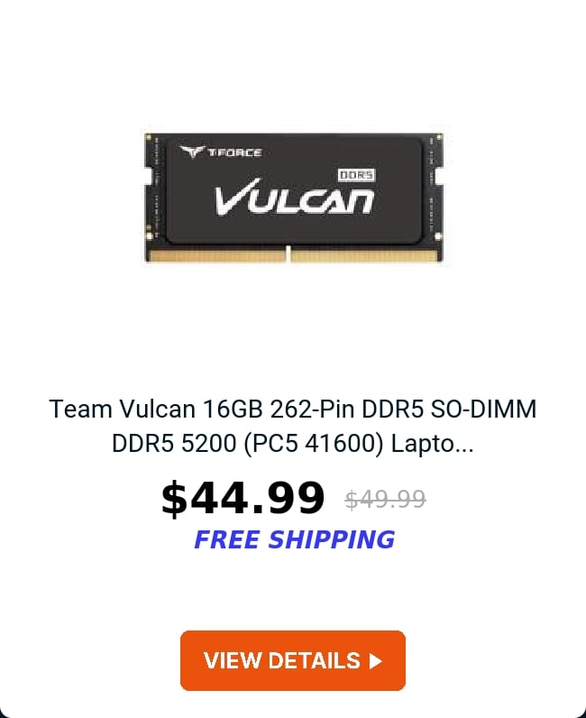 Team Vulcan 16GB 262-Pin DDR5 SO-DIMM DDR5 5200 (PC5 41600) Lapto...