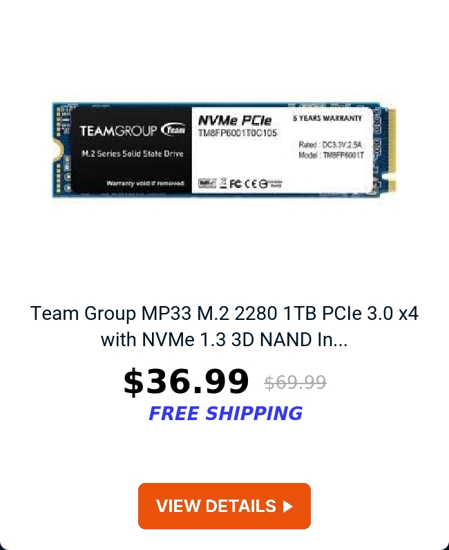 Team Group MP33 M.2 2280 1TB PCIe 3.0 x4 with NVMe 1.3 3D NAND In...