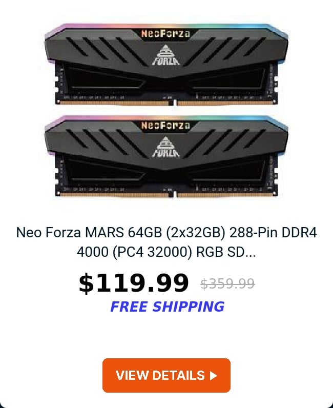 Neo Forza MARS 64GB (2x32GB) 288-Pin DDR4 4000 (PC4 32000) RGB SD...