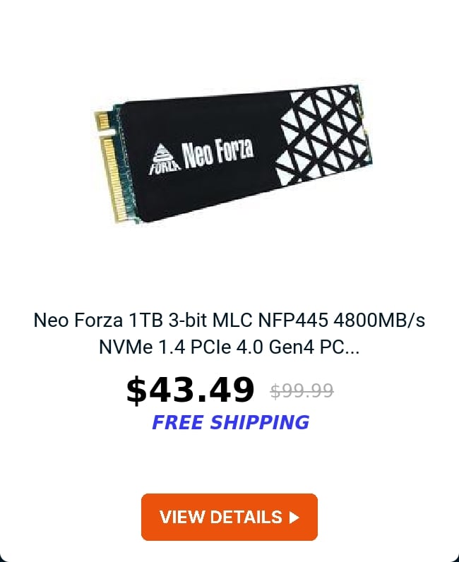 Neo Forza 1TB 3-bit MLC NFP445 4800MB/s NVMe 1.4 PCIe 4.0 Gen4 PC...