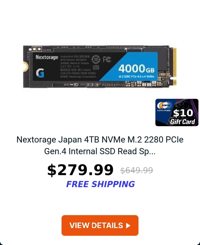 Nextorage Japan 4TB NVMe M.2 2280 PCIe Gen.4 Internal SSD Read Sp...