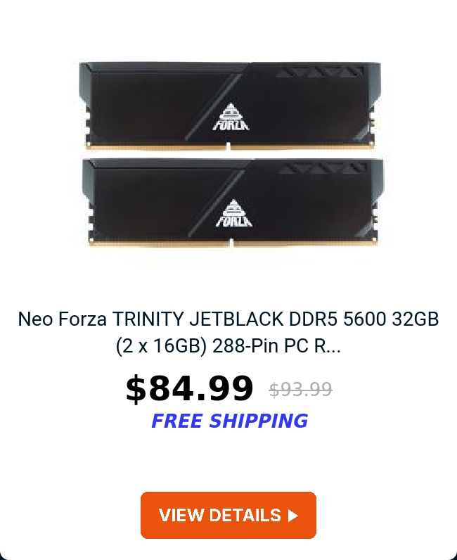 Neo Forza TRINITY JETBLACK DDR5 5600 32GB (2 x 16GB) 288-Pin PC R...