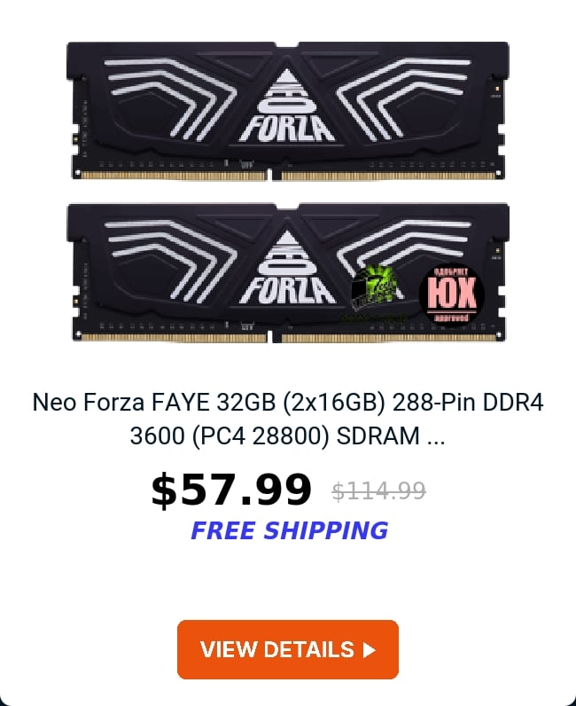 Neo Forza FAYE 32GB (2x16GB) 288-Pin DDR4 3600 (PC4 28800) SDRAM ...