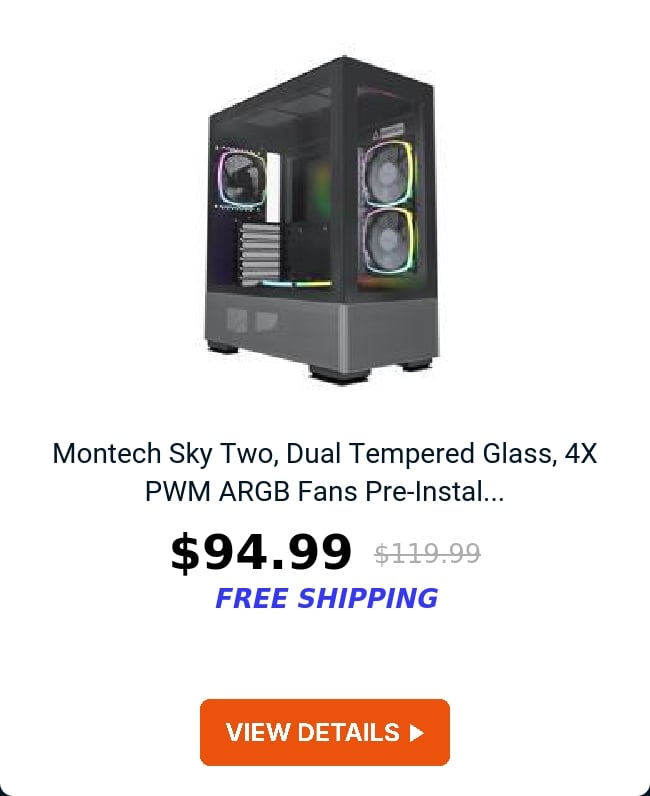 Montech Sky Two, Dual Tempered Glass, 4X PWM ARGB Fans Pre-Instal...