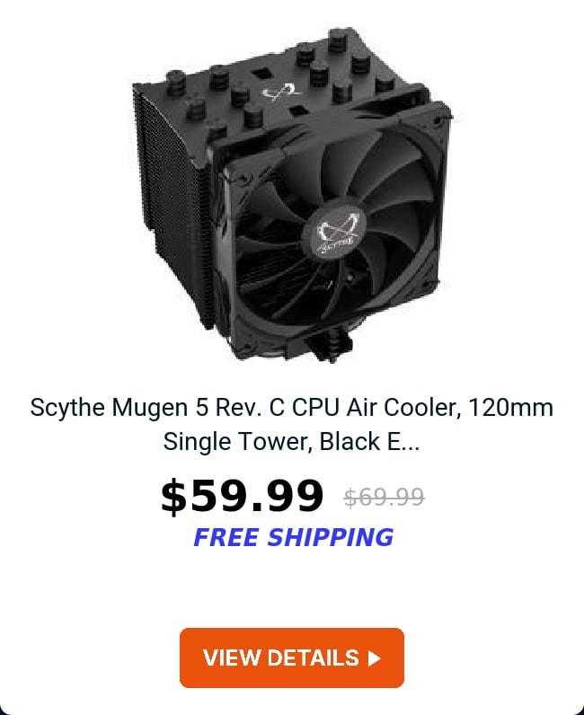 Scythe Mugen 5 Rev. C CPU Air Cooler, 120mm Single Tower, Black E...