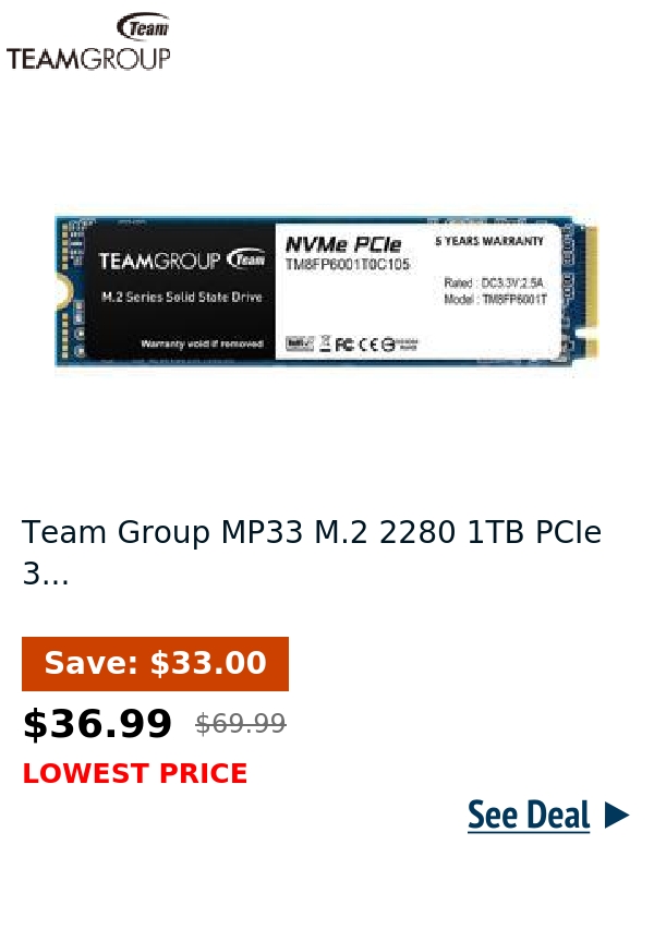 Team Group MP33 M.2 2280 1TB PCIe 3...