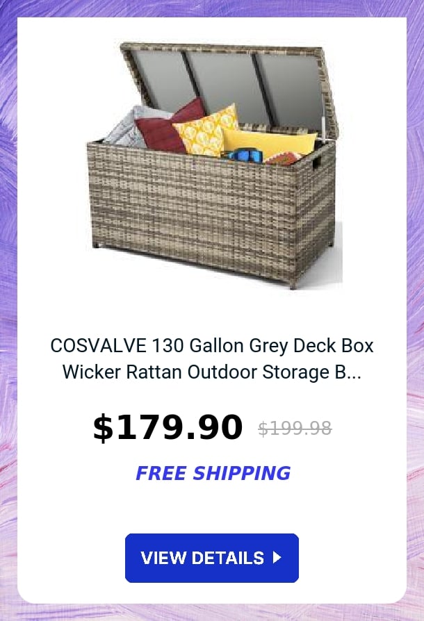 COSVALVE 130 Gallon Grey Deck Box Wicker Rattan Outdoor Storage B...