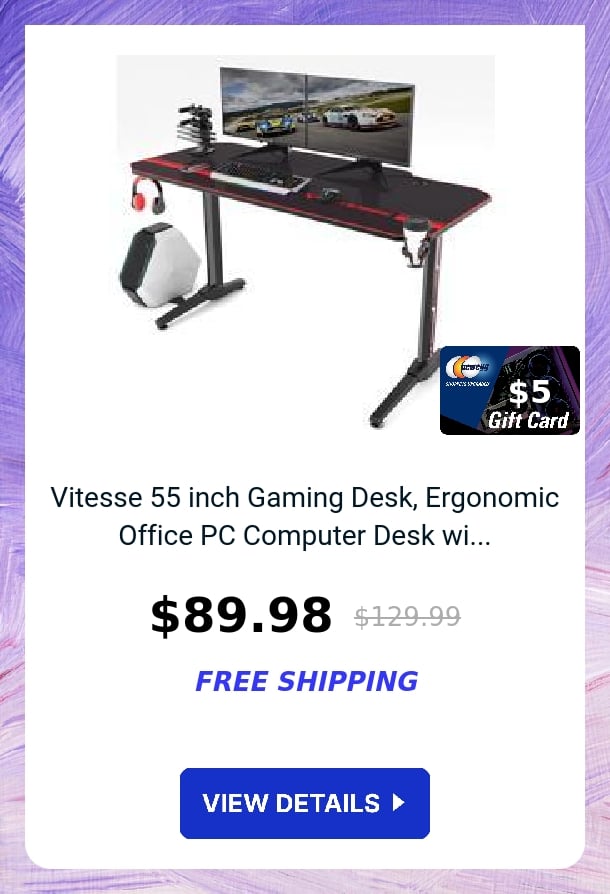 Vitesse 55 inch Gaming Desk, Ergonomic Office PC Computer Desk wi...