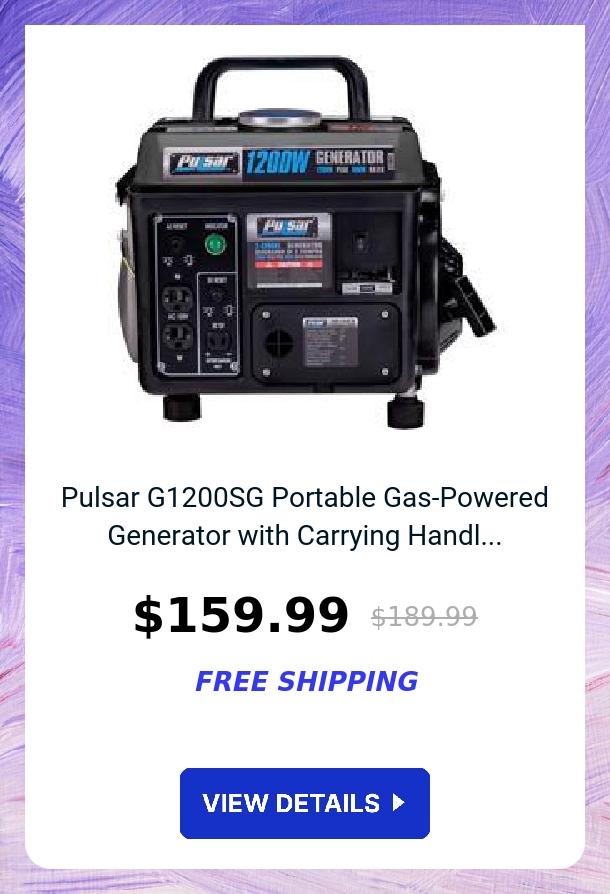 Pulsar G1200SG Portable Gas-Powered Generator with Carrying Handl...