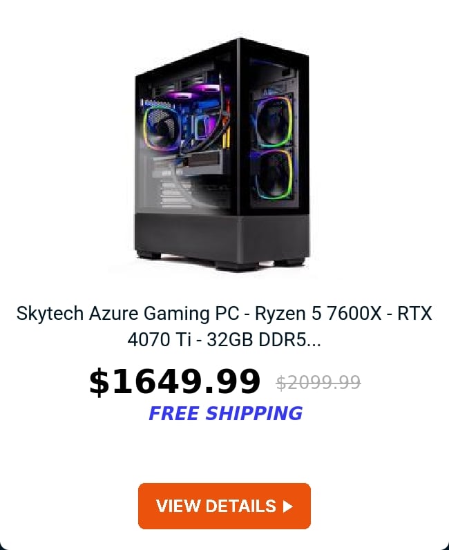 Skytech Azure Gaming PC - Ryzen 5 7600X - RTX 4070 Ti - 32GB DDR5...