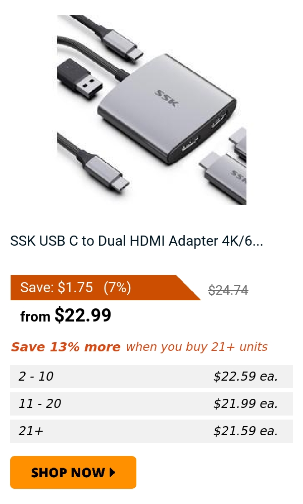 SSK USB C to Dual HDMI Adapter 4K/6...