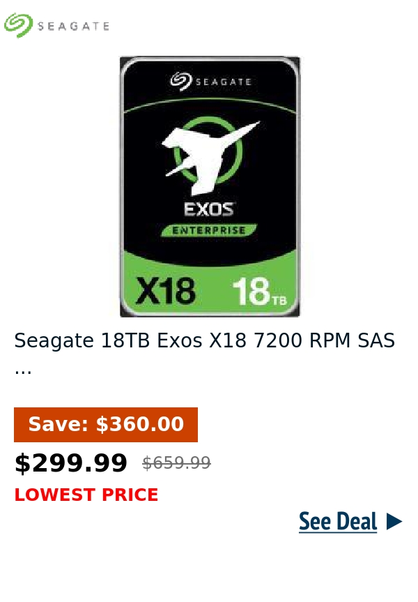 Seagate 18TB Exos X18 7200 RPM SAS ...