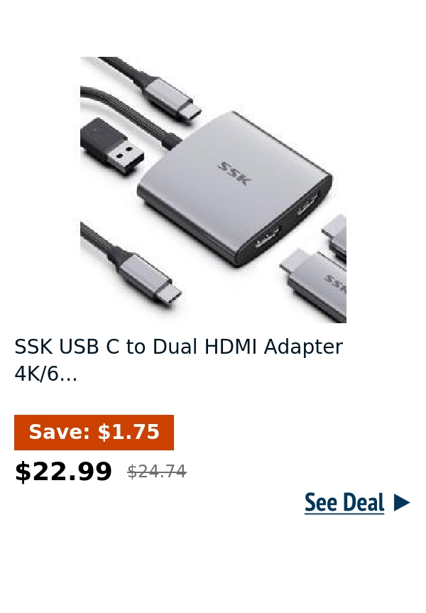 SSK USB C to Dual HDMI Adapter 4K/6...