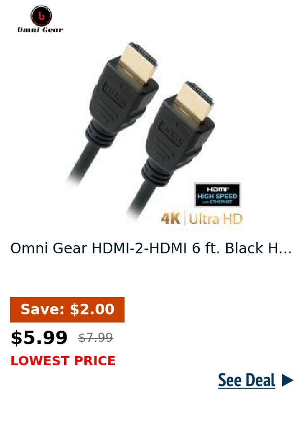 Omni Gear HDMI-2-HDMI 6 ft. Black H...