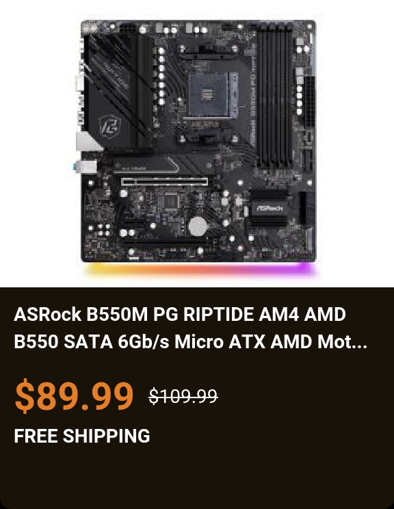 ASRock B550M PG RIPTIDE AM4 AMD B550 SATA 6Gb/s Micro ATX AMD Motherboard 