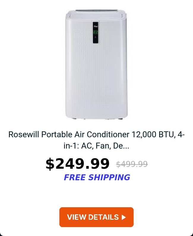 Rosewill Portable Air Conditioner 12,000 BTU, 4-in-1: AC, Fan, De...