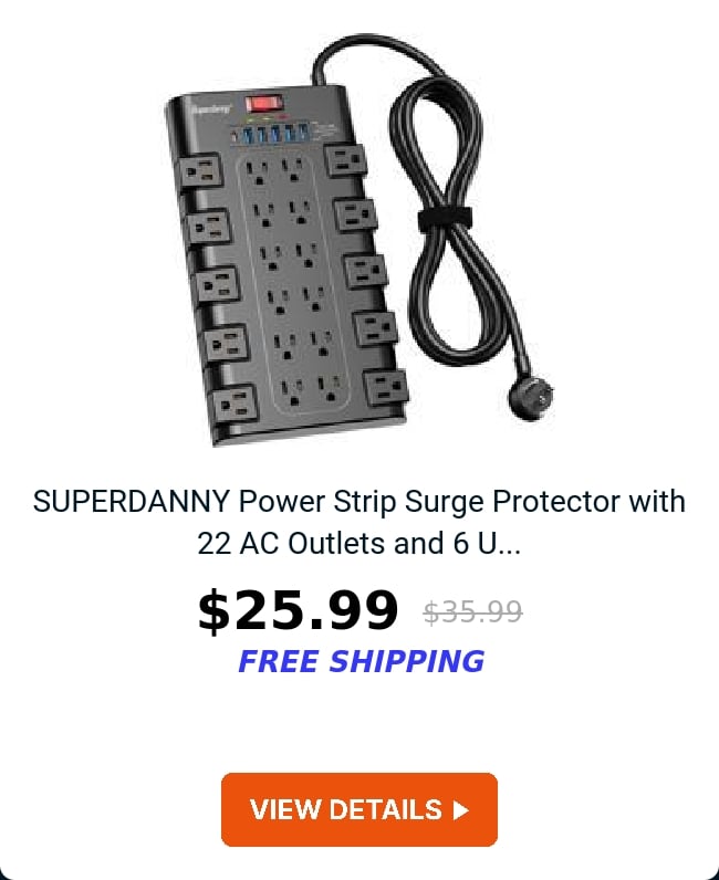 SUPERDANNY Power Strip Surge Protector with 22 AC Outlets and 6 U...