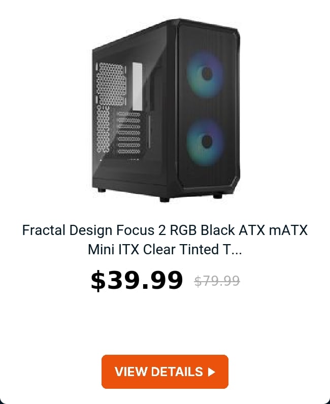 Fractal Design Focus 2 RGB Black ATX mATX Mini ITX Clear Tinted T...